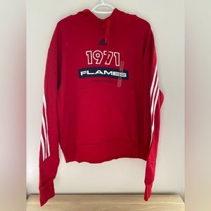 Mens ADIDAS Red LIBERTY UNIVERSITY FLAMES Screenprint 3 Stripe Hood Hoodie Large